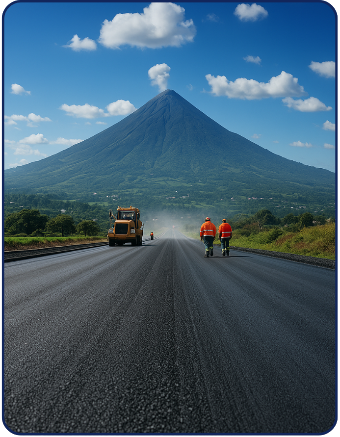 Aplicación de asfalto en carreteras de Guatemala